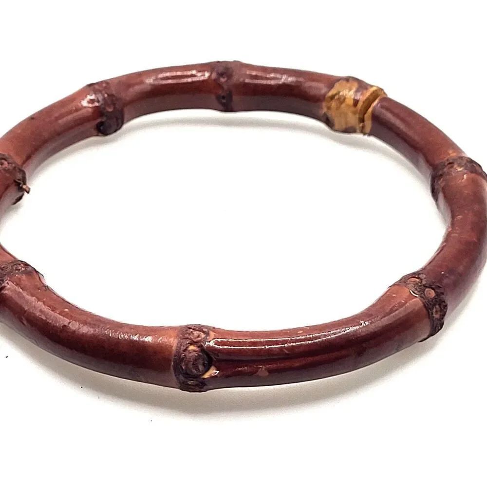 Estate 70s Natural Burnt Bamboo Bracelet 2.6in dia